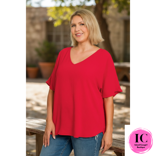 Curvy Girl Happy Thoughts Red Blouse
