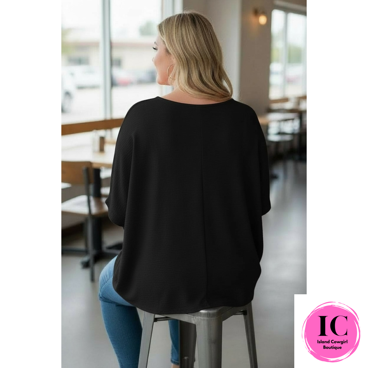 Curvy Girl Happy Thoughts Black Blouse