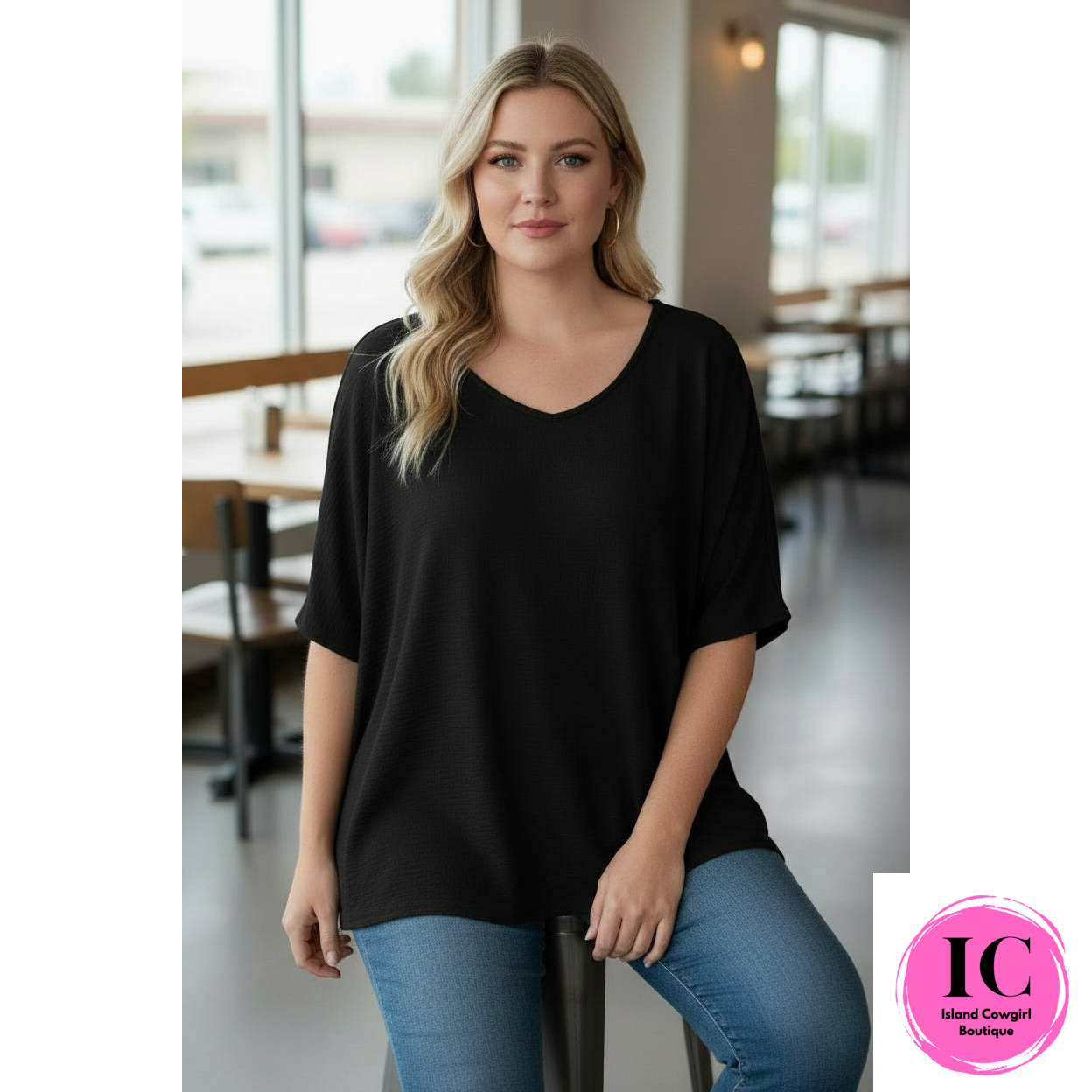Curvy Girl Happy Thoughts Black Blouse