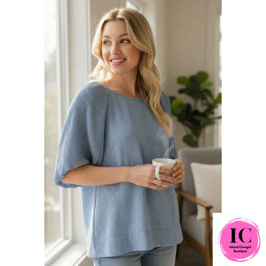 Into The Skies Blue Metallic Blouse