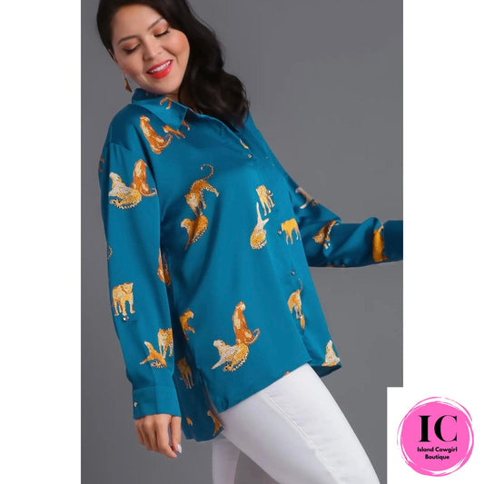Curvy Girl All Been Done Teal Cheetah Top