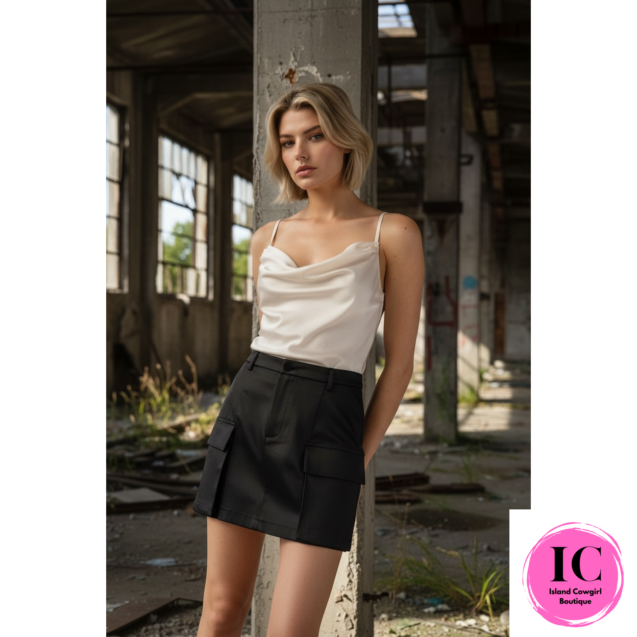 A Moment Of Time Black Satin Mini Skirt