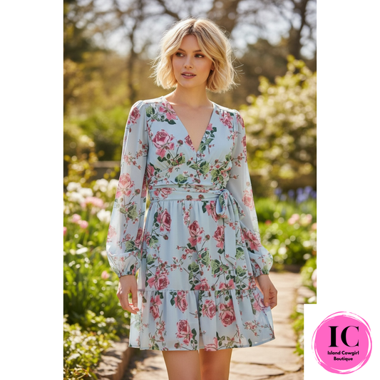 Until I Found You Blue Floral Dress