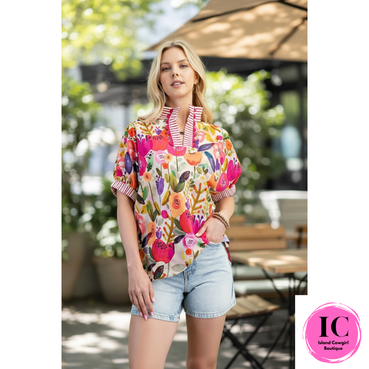 Let's Be Clear Pink Floral Blouse