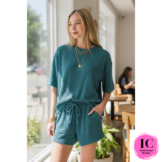 Believe Me Ribbed Jade Short Set