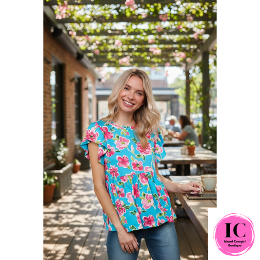 Sweet Nature Blue Floral Babydoll Top