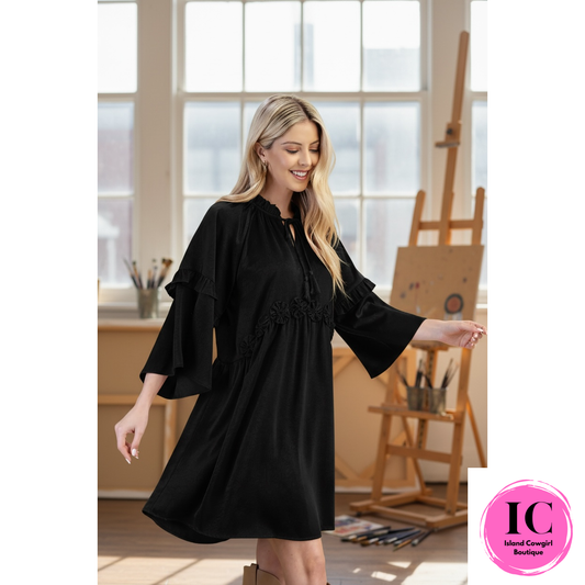 What A Vision Black Ruffled Dress