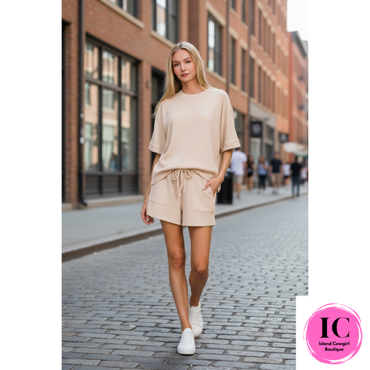 Believe Me Ribbed Sand Short Set