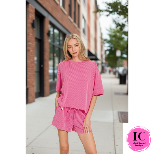 Believe Me Ribbed Fuchsia Short Set