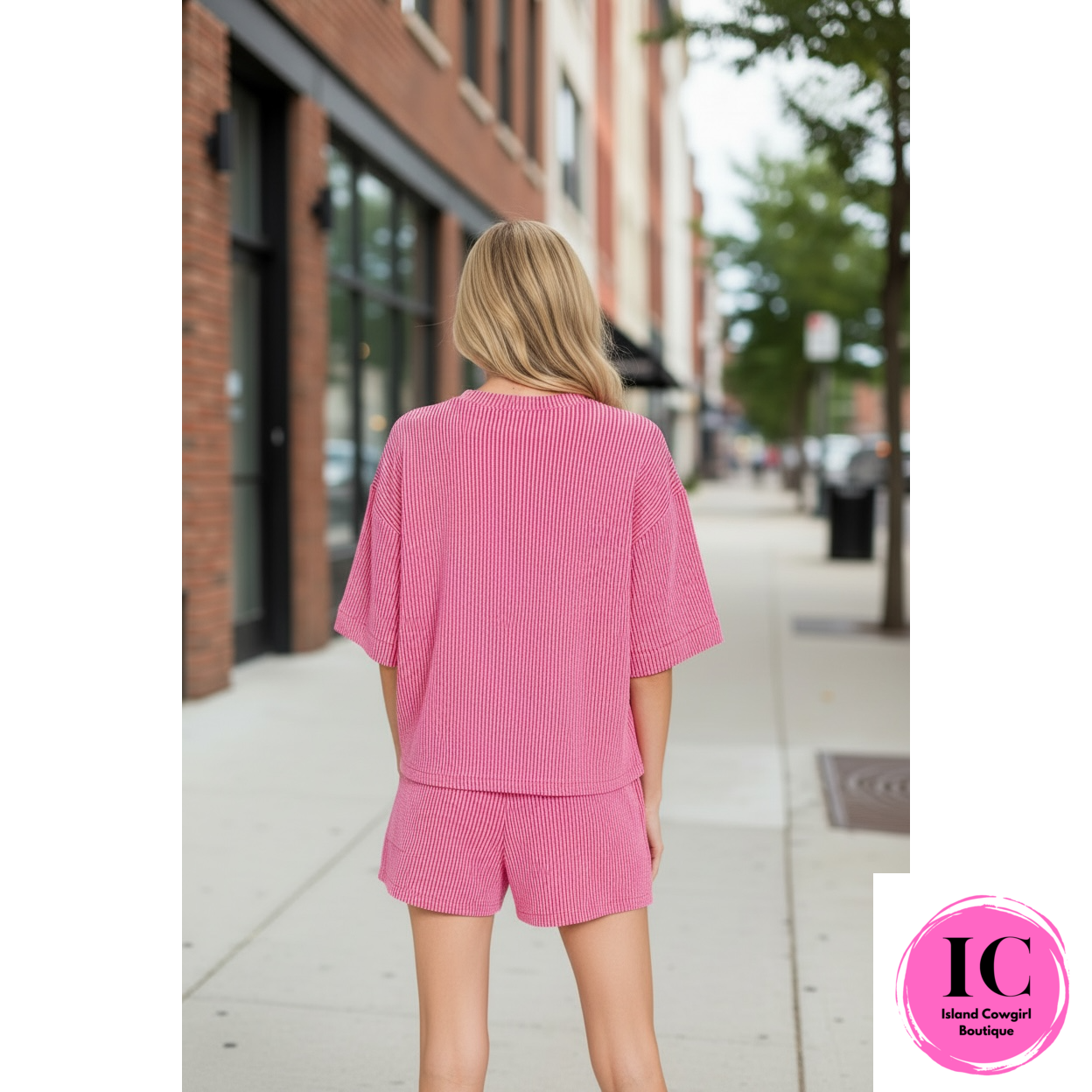 Believe Me Ribbed Fuchsia Short Set