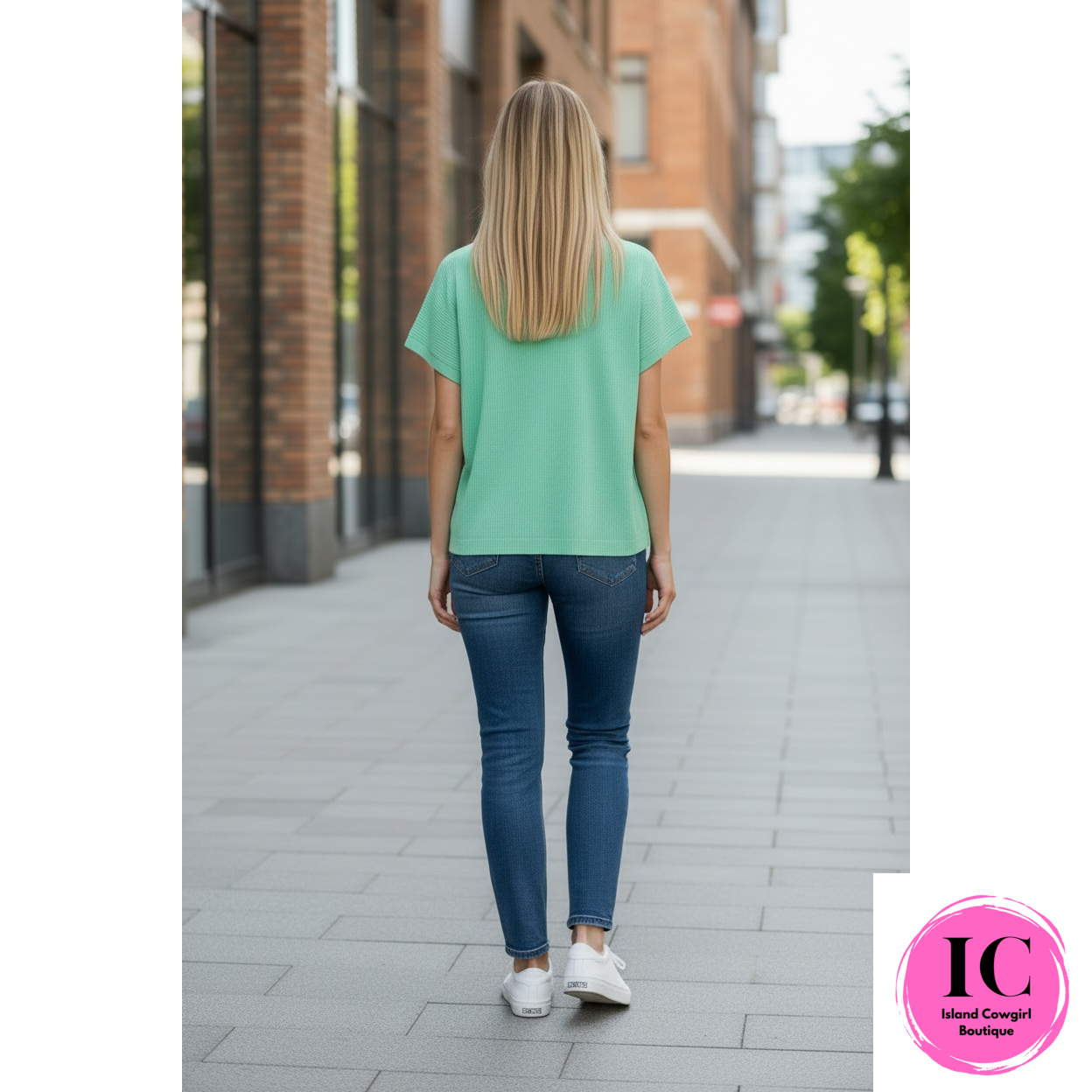 Mock Neck Short Sleeve Boxy Sweater/Mint