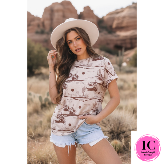 Desert Sand Print Knit Top