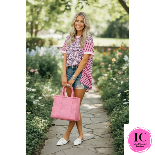 Pink Leopard Striped Top