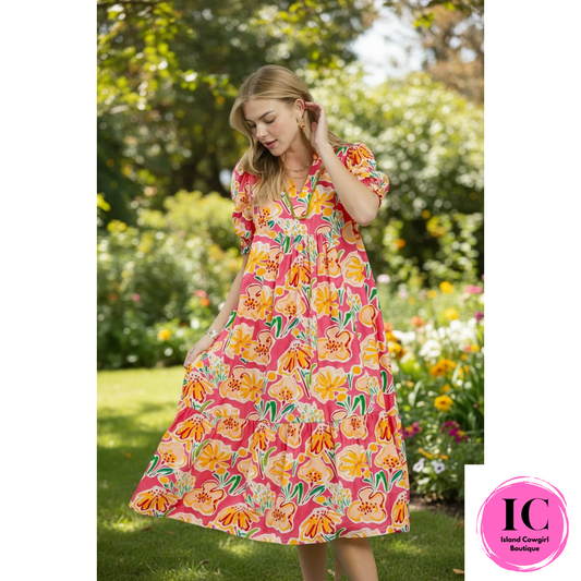 For The Time Being Pink Floral Midi Dress