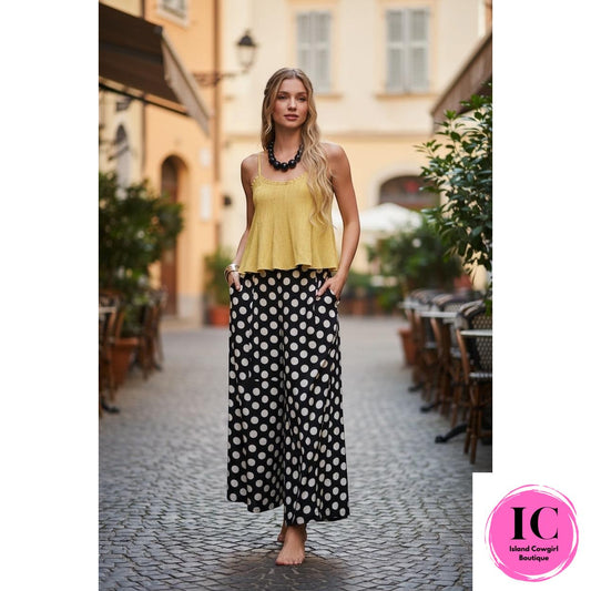 Polka Dot White & Black Wide Leg Pants