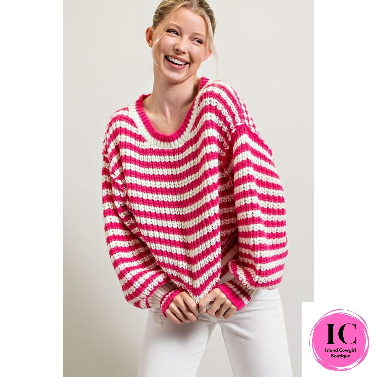 You're The One Hot Pink Striped Sweater