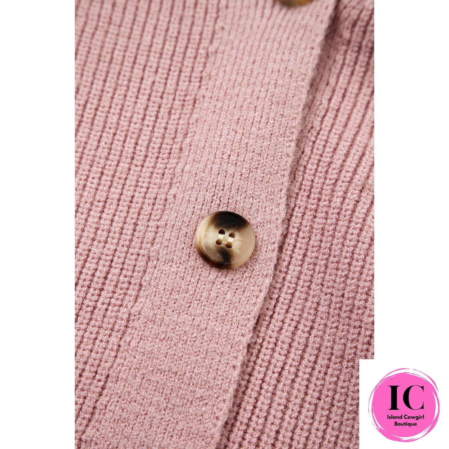 Light Pink Mixed Texture Knit Button V Neck Sweater Cardigan