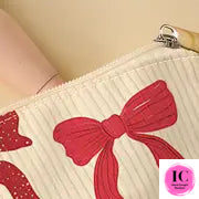 Red Chic Bow Corduroy Make Up Bag