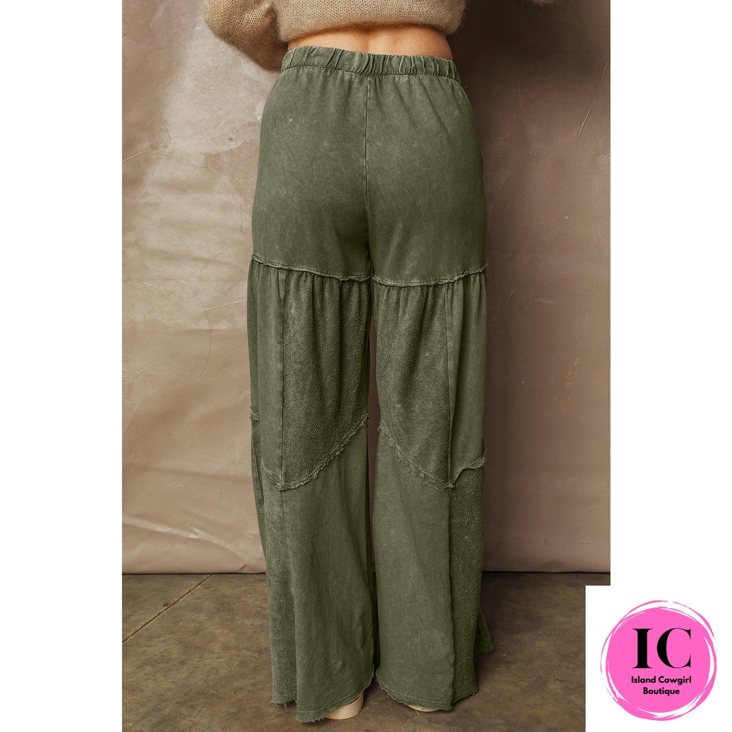 Wild Ginger Careys Mineral Wash Tiered Wide Leg Patchwork Drawstring Pants