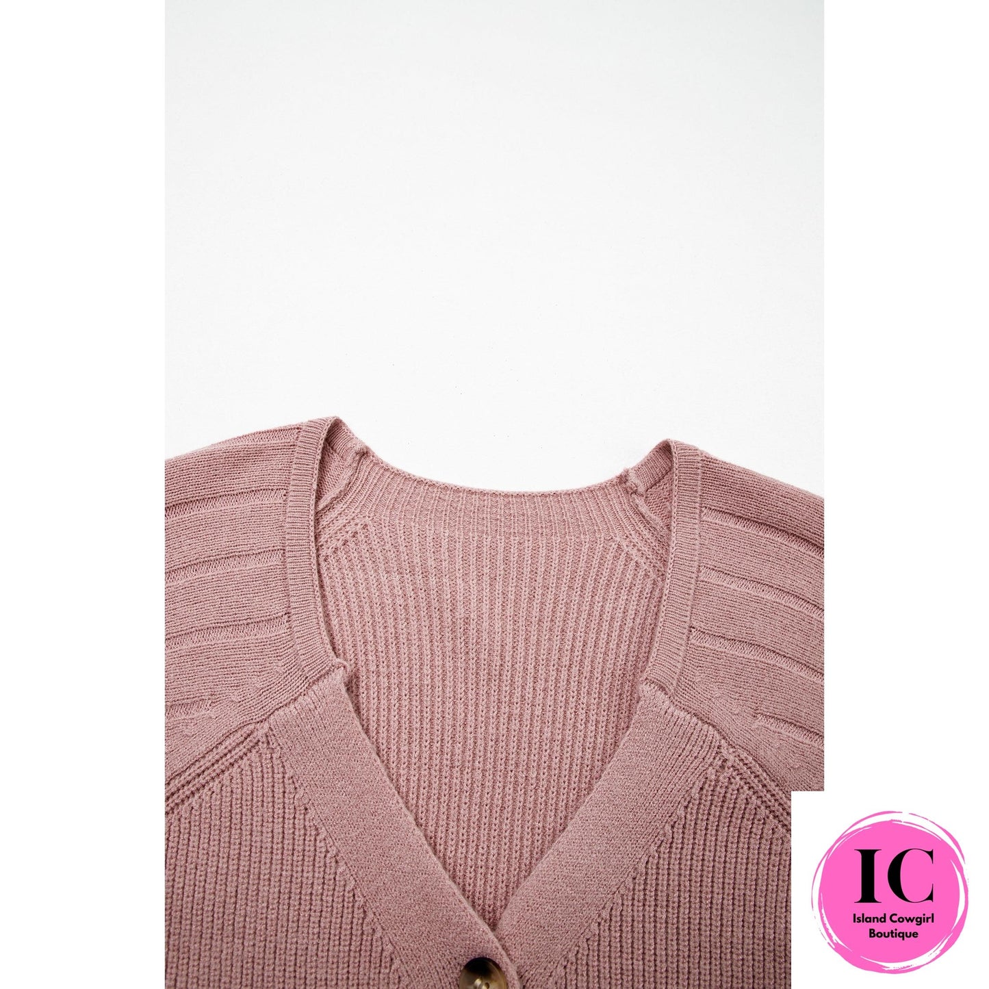 Light Pink Mixed Texture Knit Button V Neck Sweater Cardigan