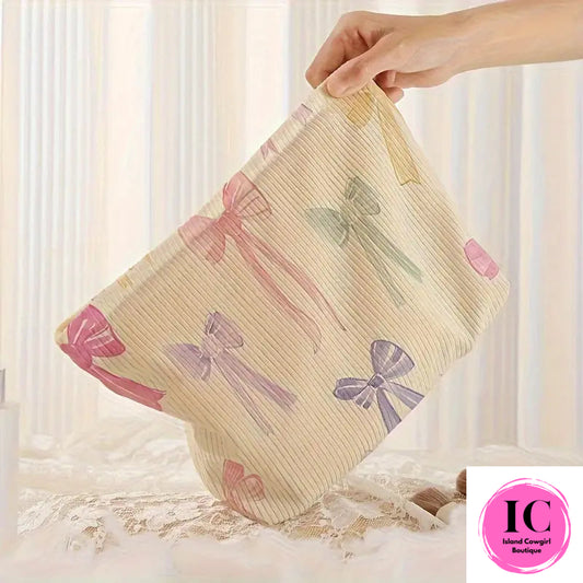 Charming Bow Corduroy Make Up Bag