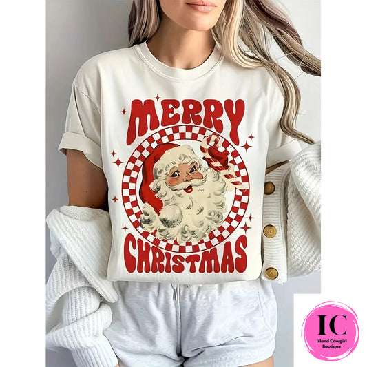 Vintage Checkered Santa Claus Graphic Tee