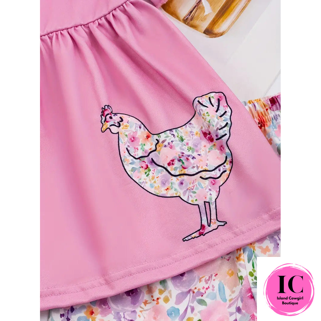 Pink Chicken Toddler Short Set