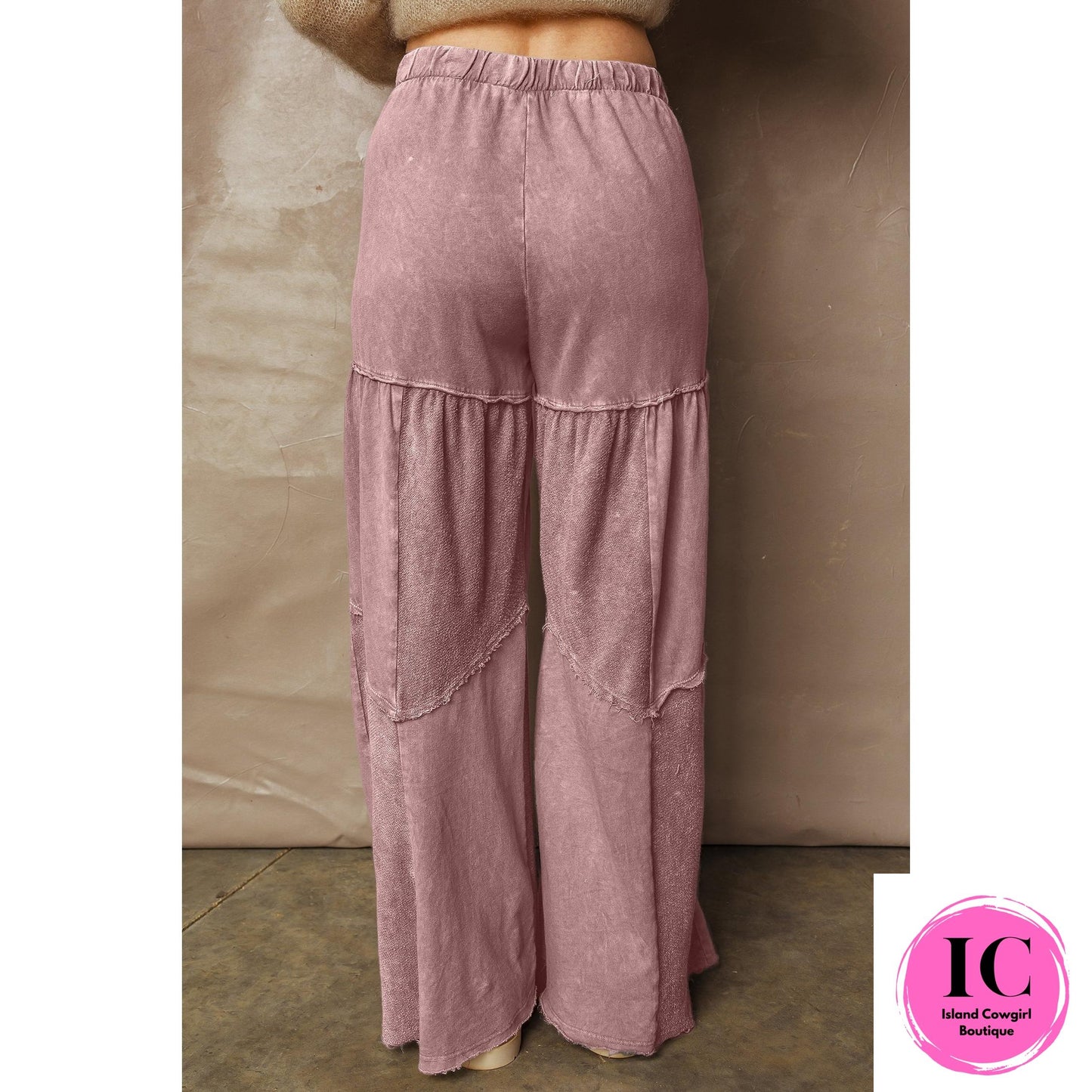Black Mineral Wash Tiered Wide Leg Patchwork Drawstring Pants