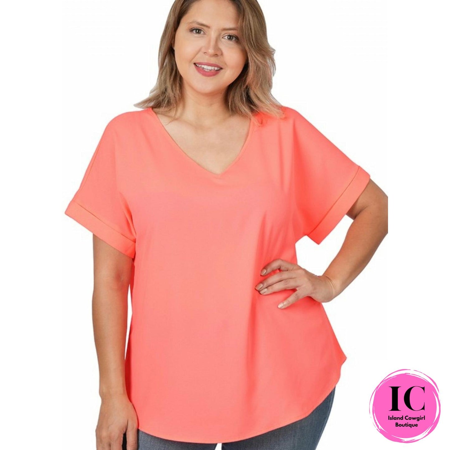 Curvy Girl Take A Look Coral Top