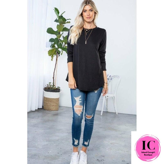 It's Your Turn Solid Round Neck Long Sleeve Top - Island Cowgirl Boutique