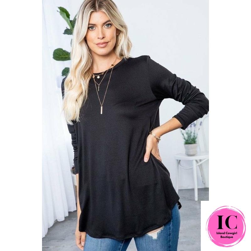 It's Your Turn Solid Round Neck Long Sleeve Top - Island Cowgirl Boutique