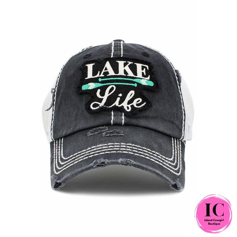 Lake Life Distressed Ball Cap - Island Cowgirl Boutique