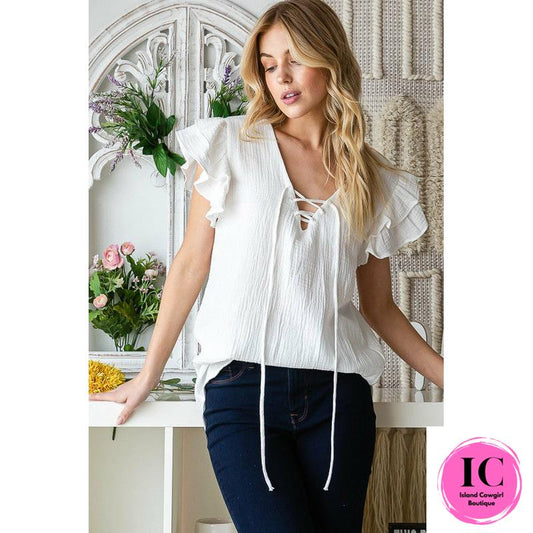 Show you off Ivory Flutter Sleeve Top