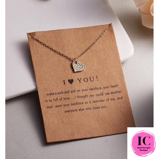 I Love You Heart Necklace On Card - Island Cowgirl Boutique