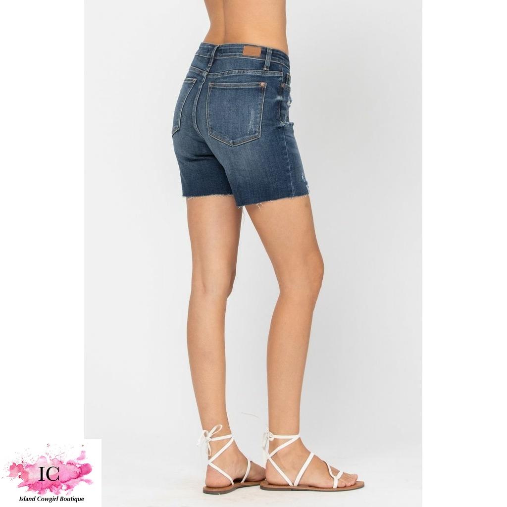 High Rise Mid Thigh Denim Shorts - Island Cowgirl Boutique